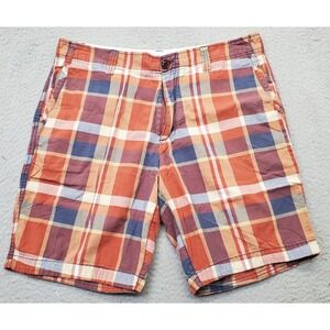 Fossil Chino Shorts Mens 32 Multicolor Plaid‎ Slash Pocket Low Waist Regular Fit